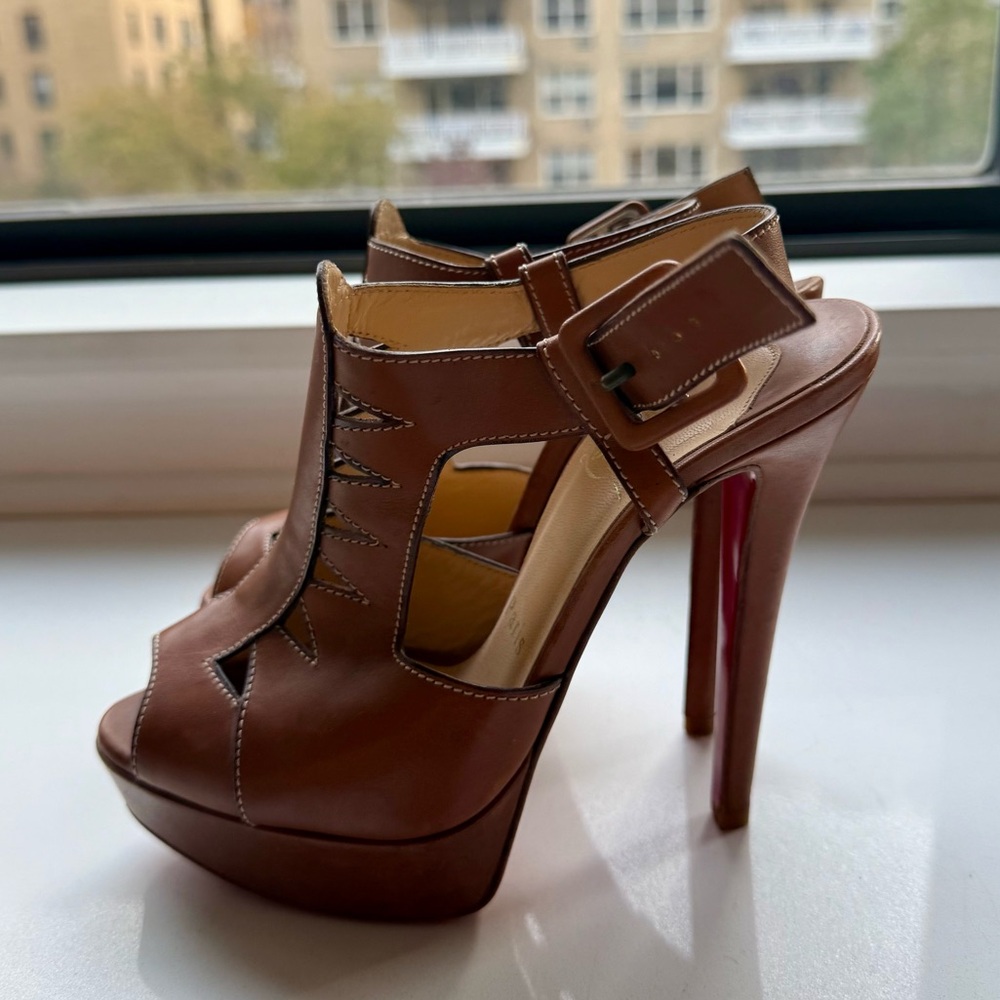 Christian Louboutin Camel Leather Gladiator Sandal Heels